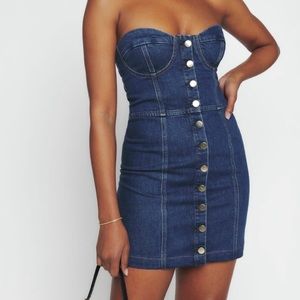 Reformation Nikki Strapless Denim Mini Dress